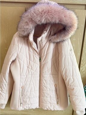 Michael Kors Pink Quilted Jacket with Faux Fur Trim
